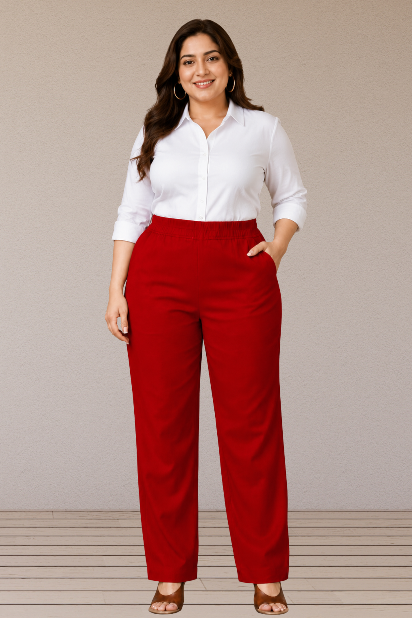 Red Lycra Slub Pants