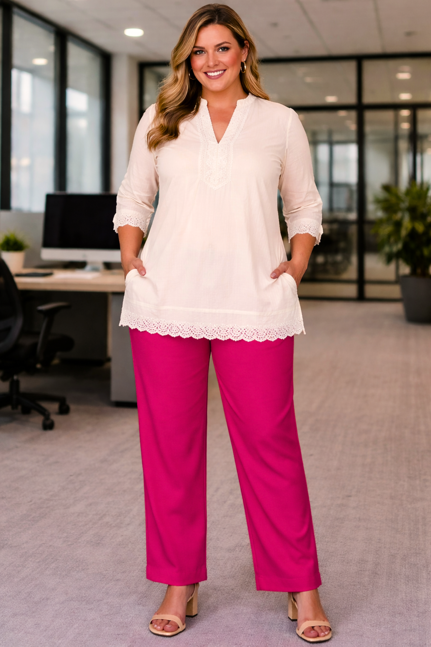Magenta Anti Wrinkle Kurti Pants