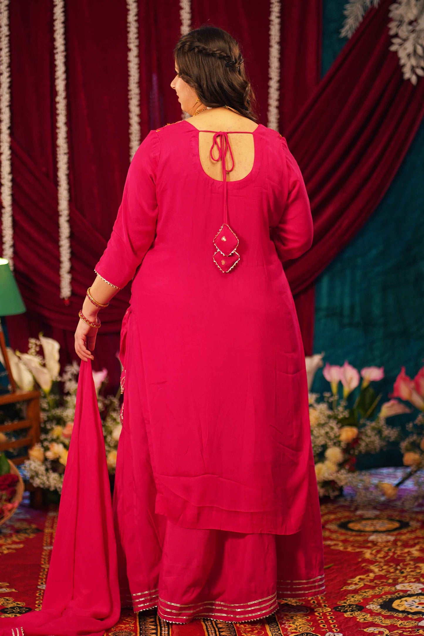 Flaming Magenta Fancy Skirt Suit