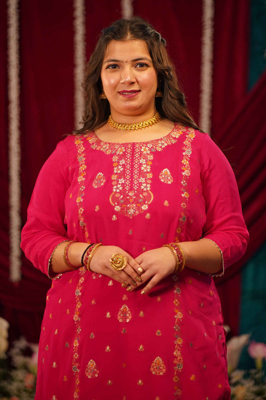 Flaming Magenta Fancy Skirt Suit