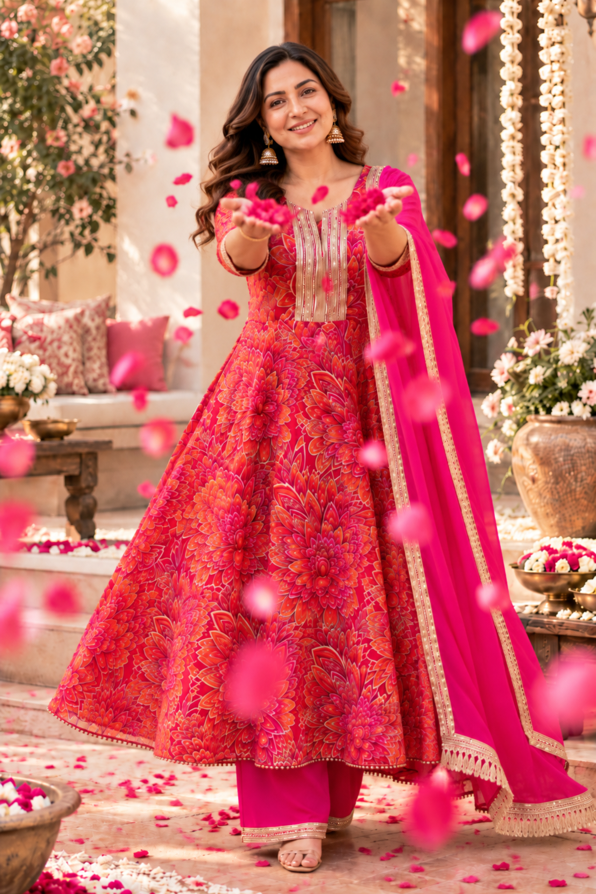 Raspberry Glow Chinon Anarkali Set