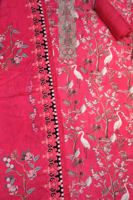 Hot Pink Songbird Muslin Dress Material