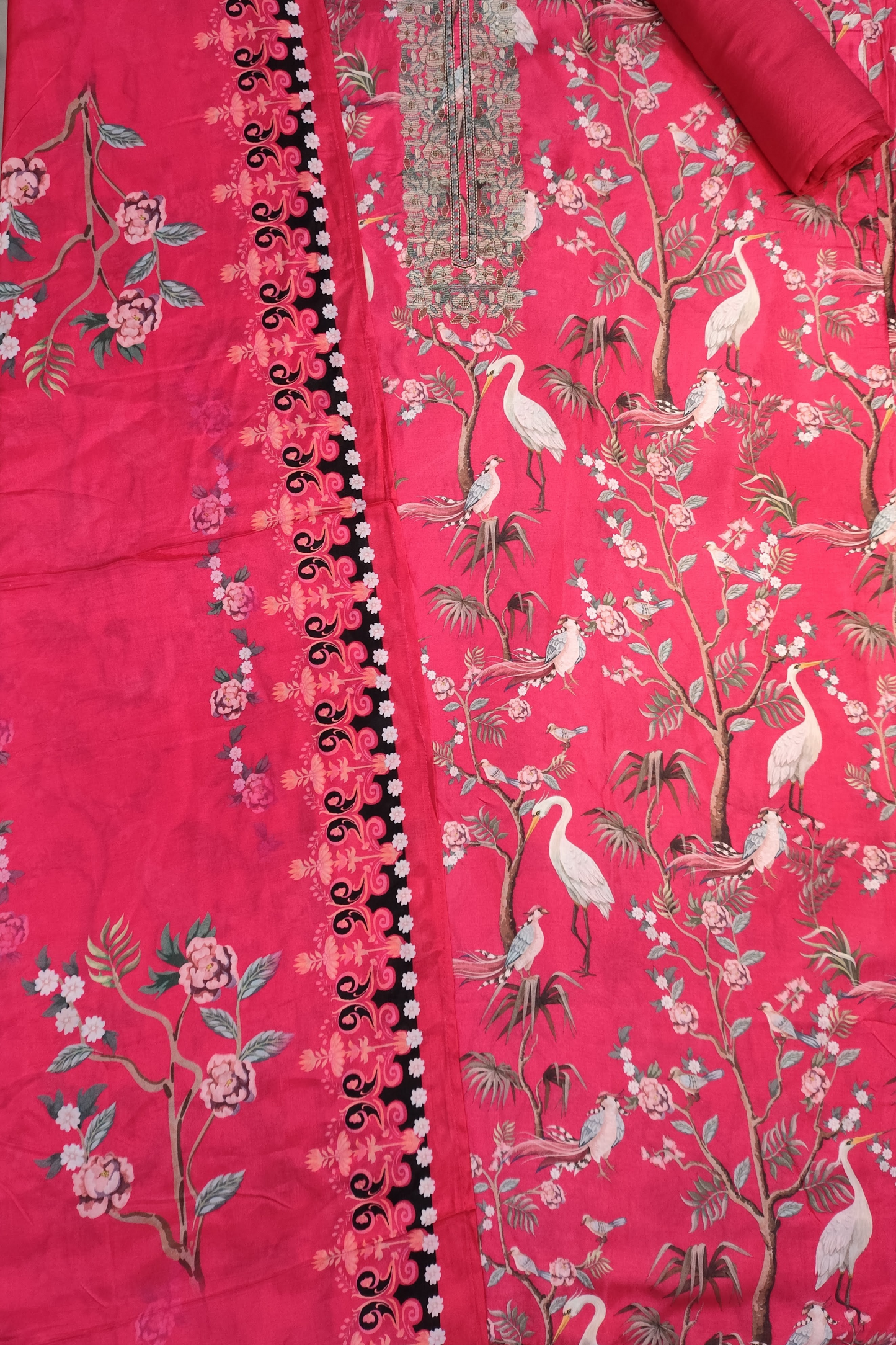 Hot Pink Songbird Muslin Dress Material