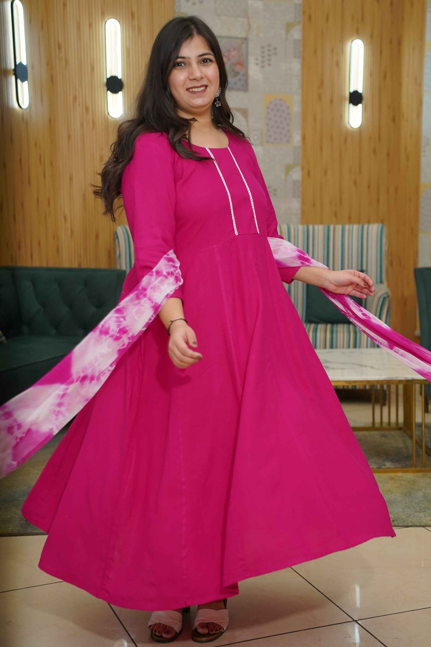 Berry Pink Rayon Anarkali Set