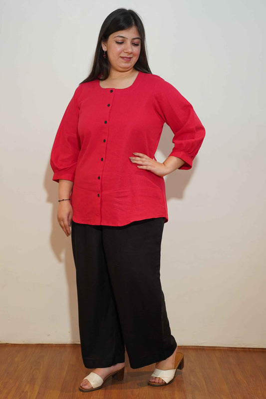 Rosy Flame Cotton Linen Kurta