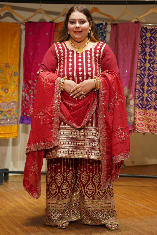 Maroon Merlot Embroidered Georgette Suit