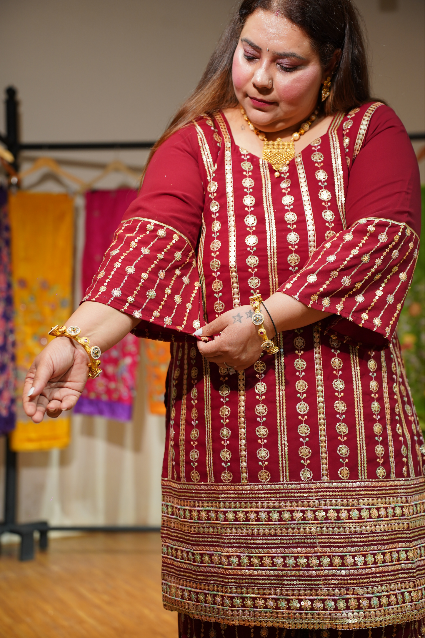 Maroon Merlot Embroidered Georgette Suit