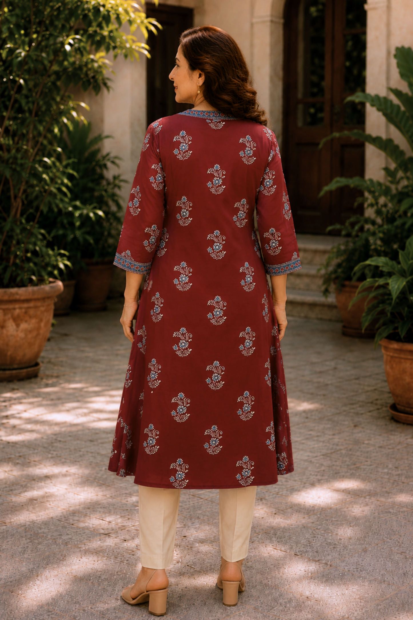 Raaha Floral A-line Cotton Kali Kurta