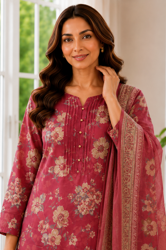 Wild Magnolia Foiled Cotton Kurta With Pants