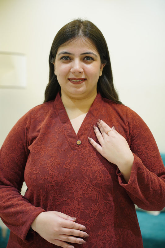 Maroon Hearth Knitted Woollen Kurta