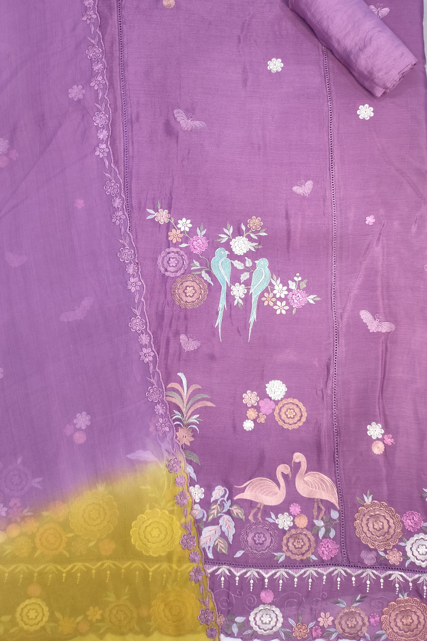 Mauve Garden Chiffon Suit With Thread Work