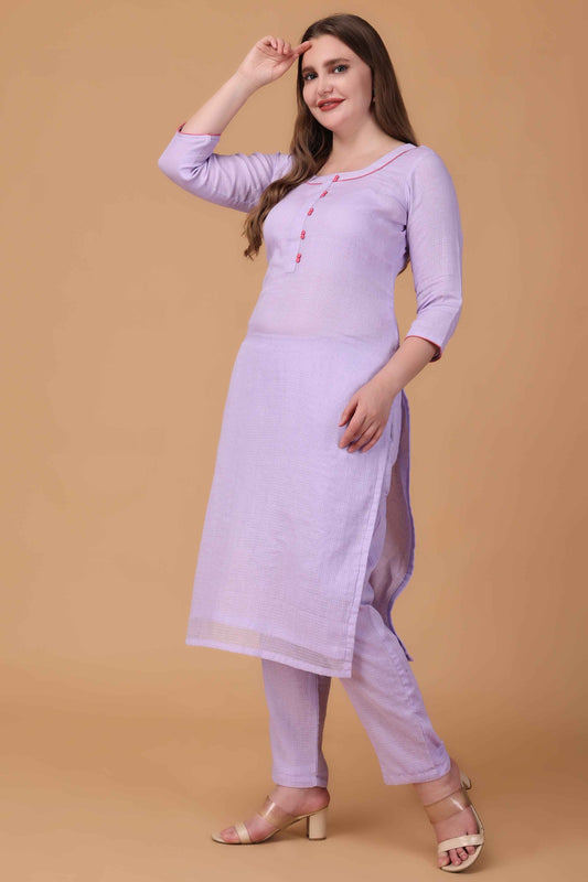 Buy Plus Size Mauve Kota Doria Check Kurta At Apella | Sizes XS to 10 XL | India | Free Delivery | Customized