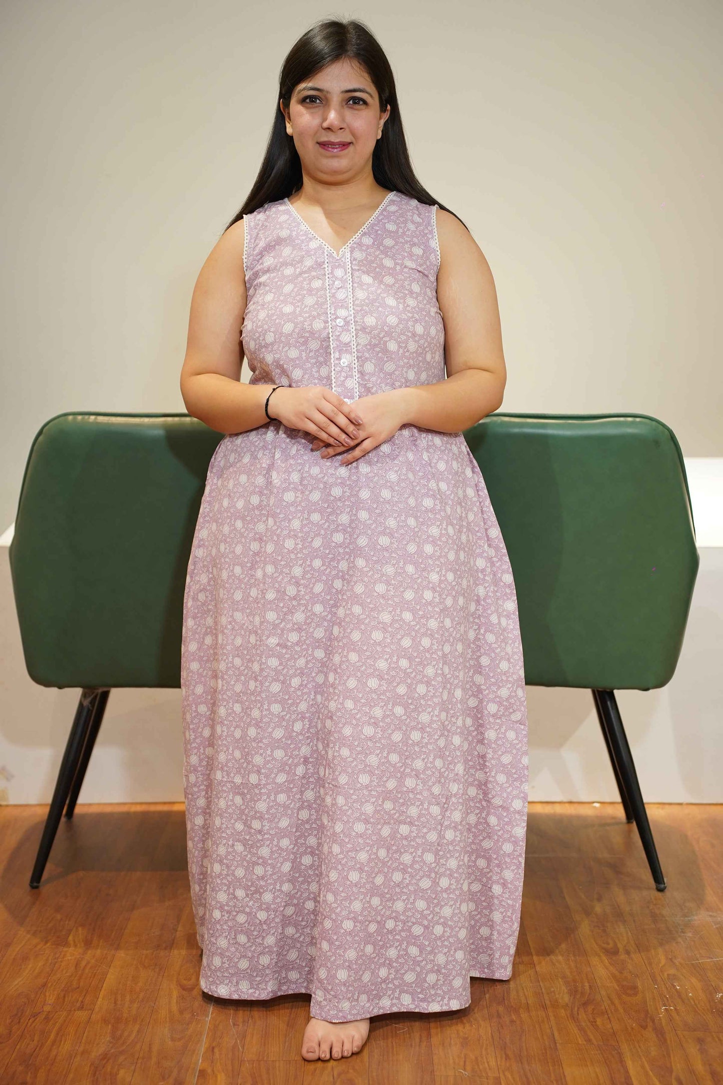 Mauve Printed Cotton Night Gown