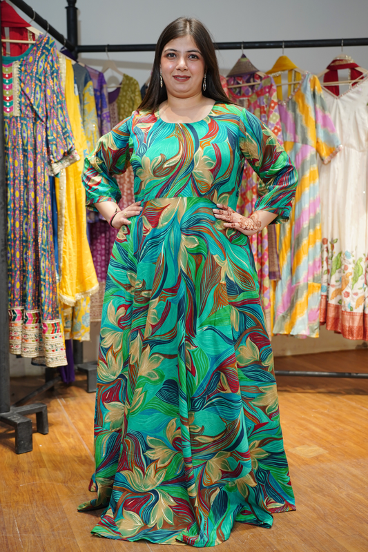 Meadow Mood Foiled Rayon Dress With Pockets
