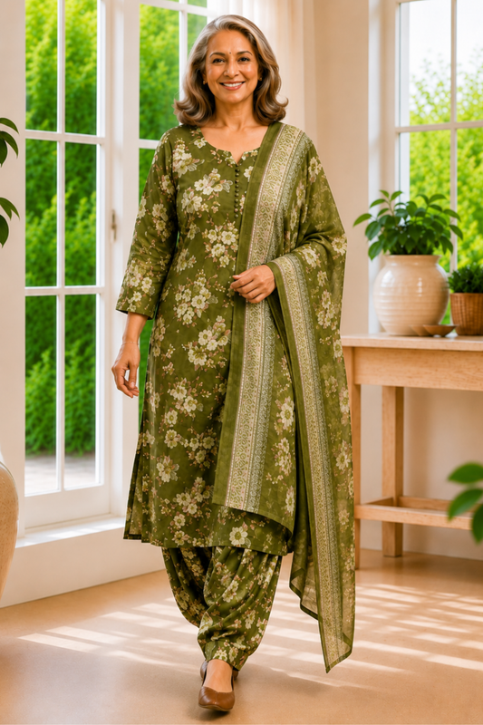 Wild Meadow Foiled Cotton Kurta With Salwar