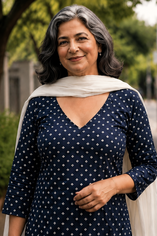 Timeless Indigo Cotton Farshi Suit