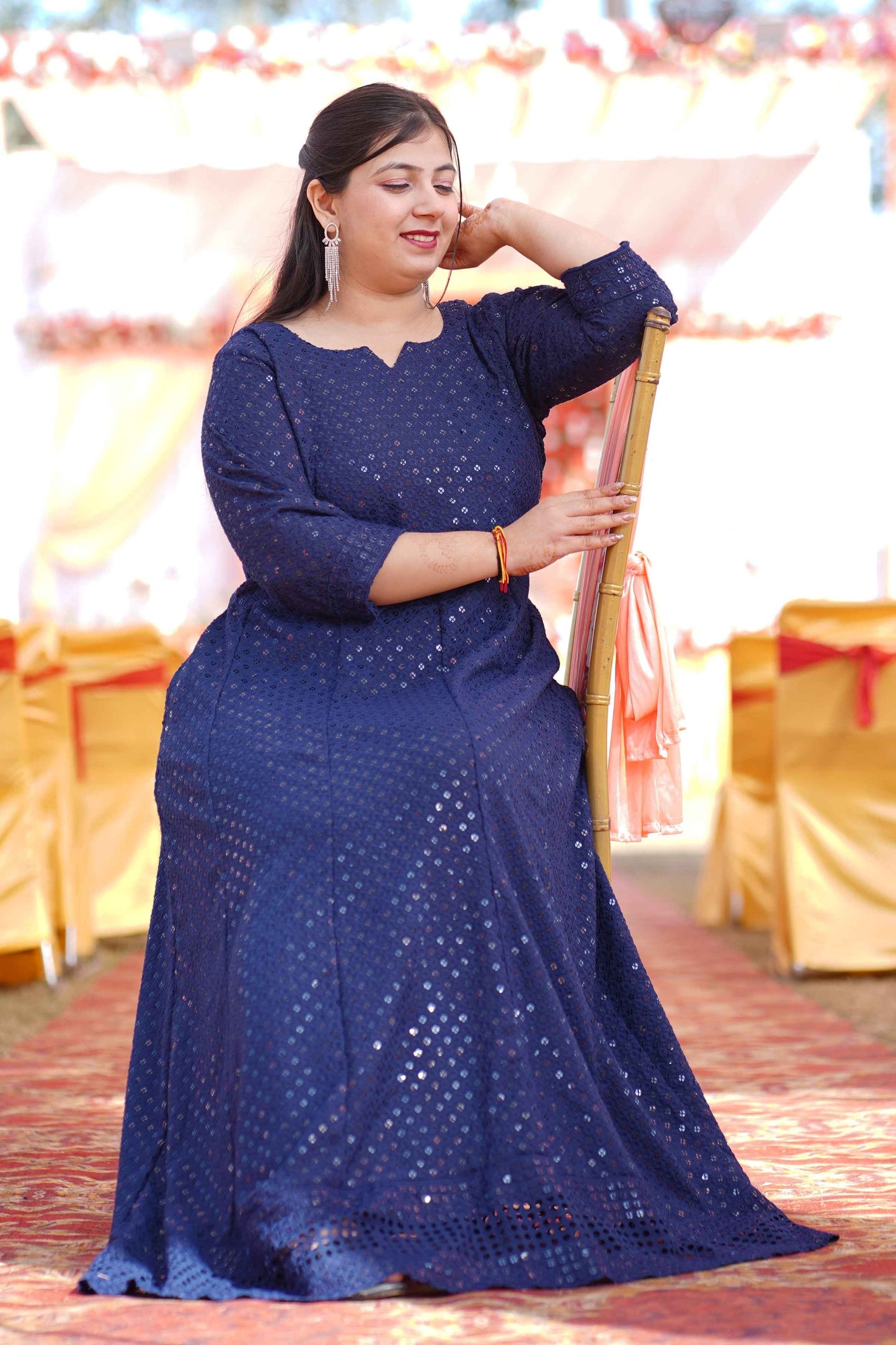 Gleaming Blue Sequined Fancy Dress