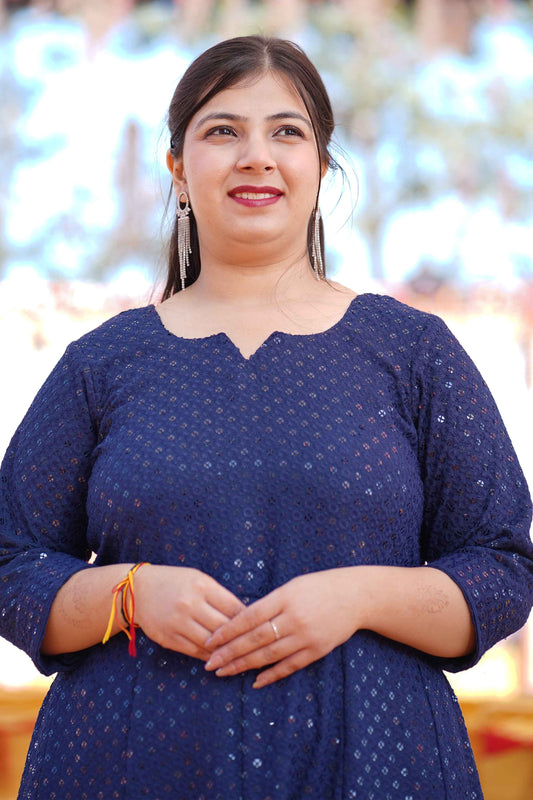 Gleaming Blue Sequined Fancy Dress