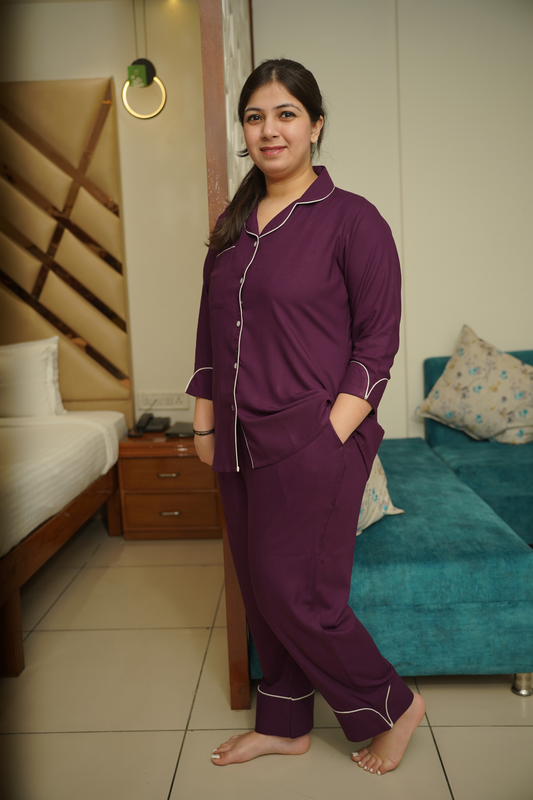 Buy Plus Size Midnight Orchid Rayon Night Suit At Apella | Sizes XS to 10 XL | India | Free Delivery | Customized