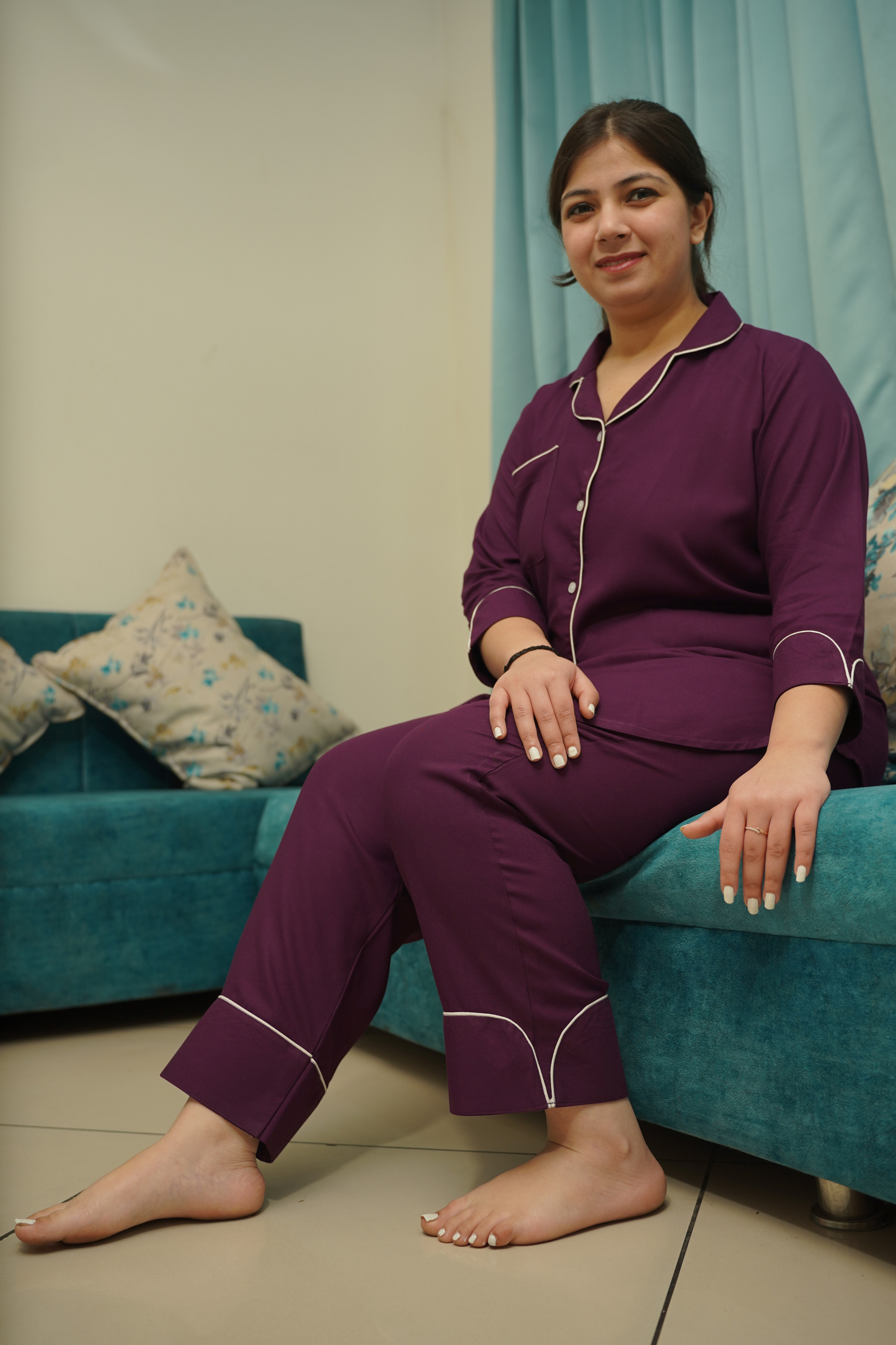 Buy Plus Size Midnight Orchid Rayon Night Suit At Apella | Sizes XS to 10 XL | India | Free Delivery | Customized