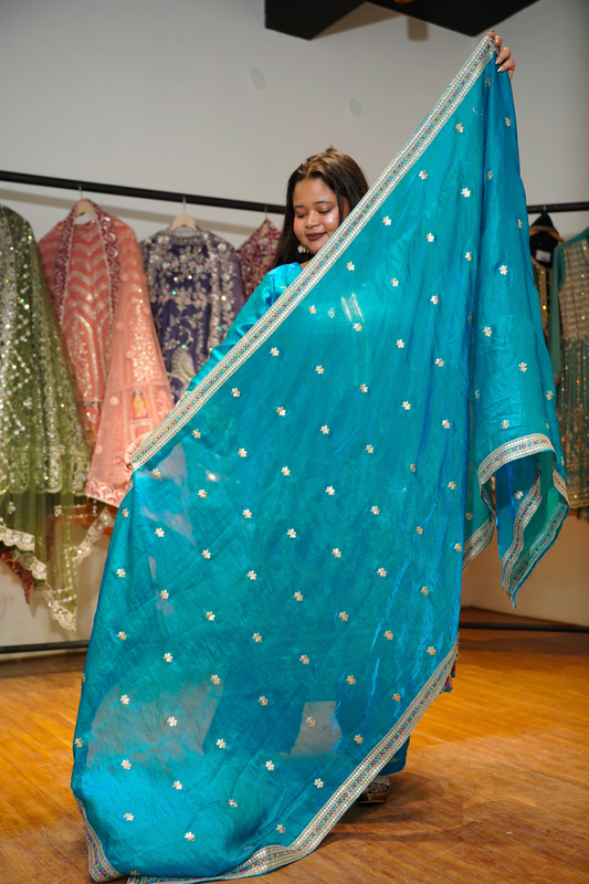 Miraya Blue Suit Set With Zari & Thread Embroidery