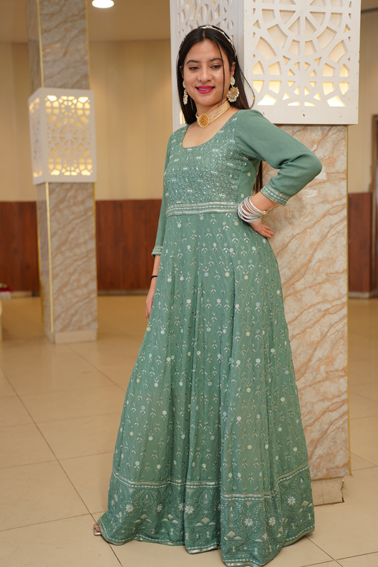 Misty Pistachio Georgette Dress with Dupatta