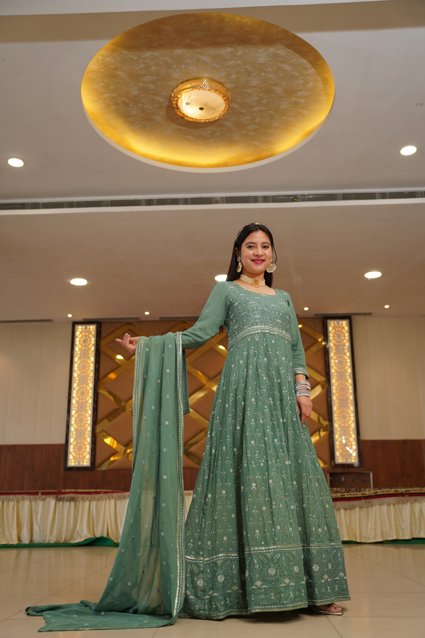 Misty Pistachio Georgette Dress with Dupatta