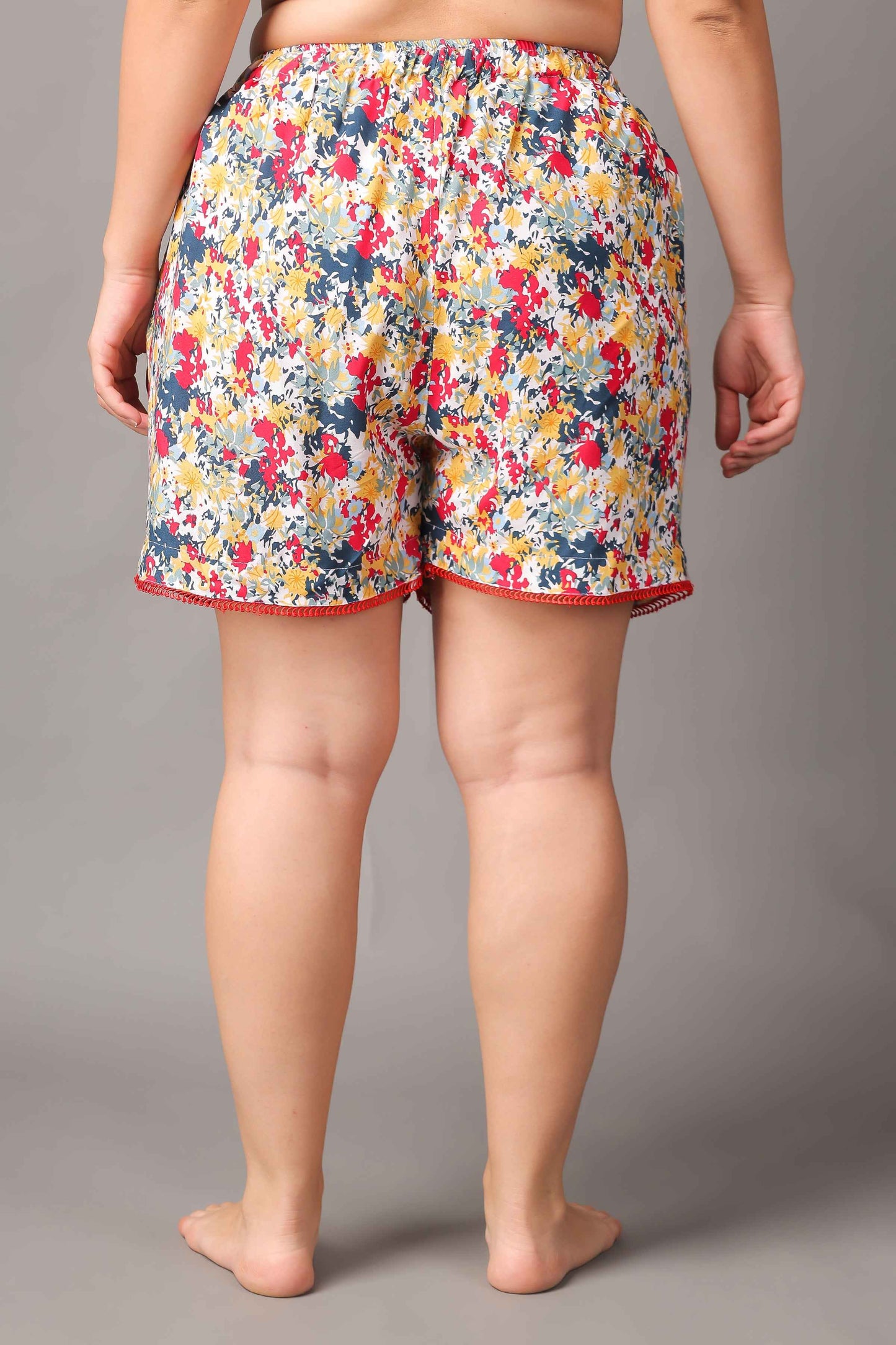 Buy Plus Size Motley Floral Rayon Shorts At Apella | Sizes XS to 10 XL | India | Free Delivery | Customized