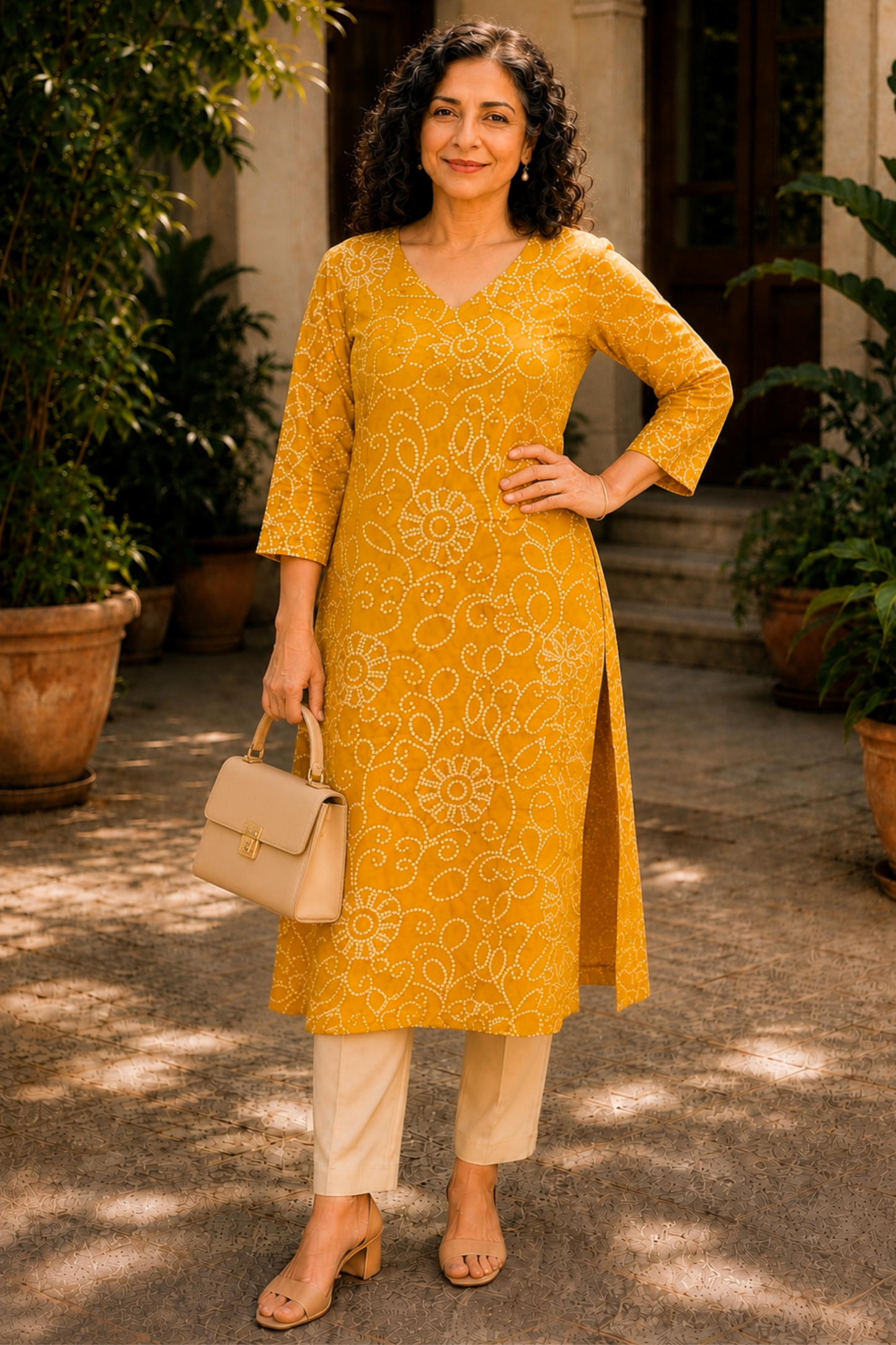 Pihu Bandhani A-line Cotton Kali Kurta