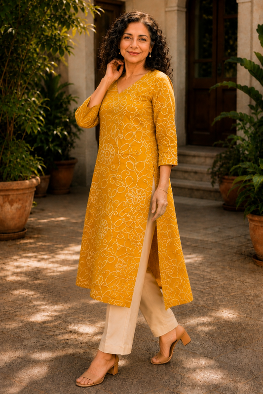 Pihu Bandhani A-line Cotton Kali Kurta