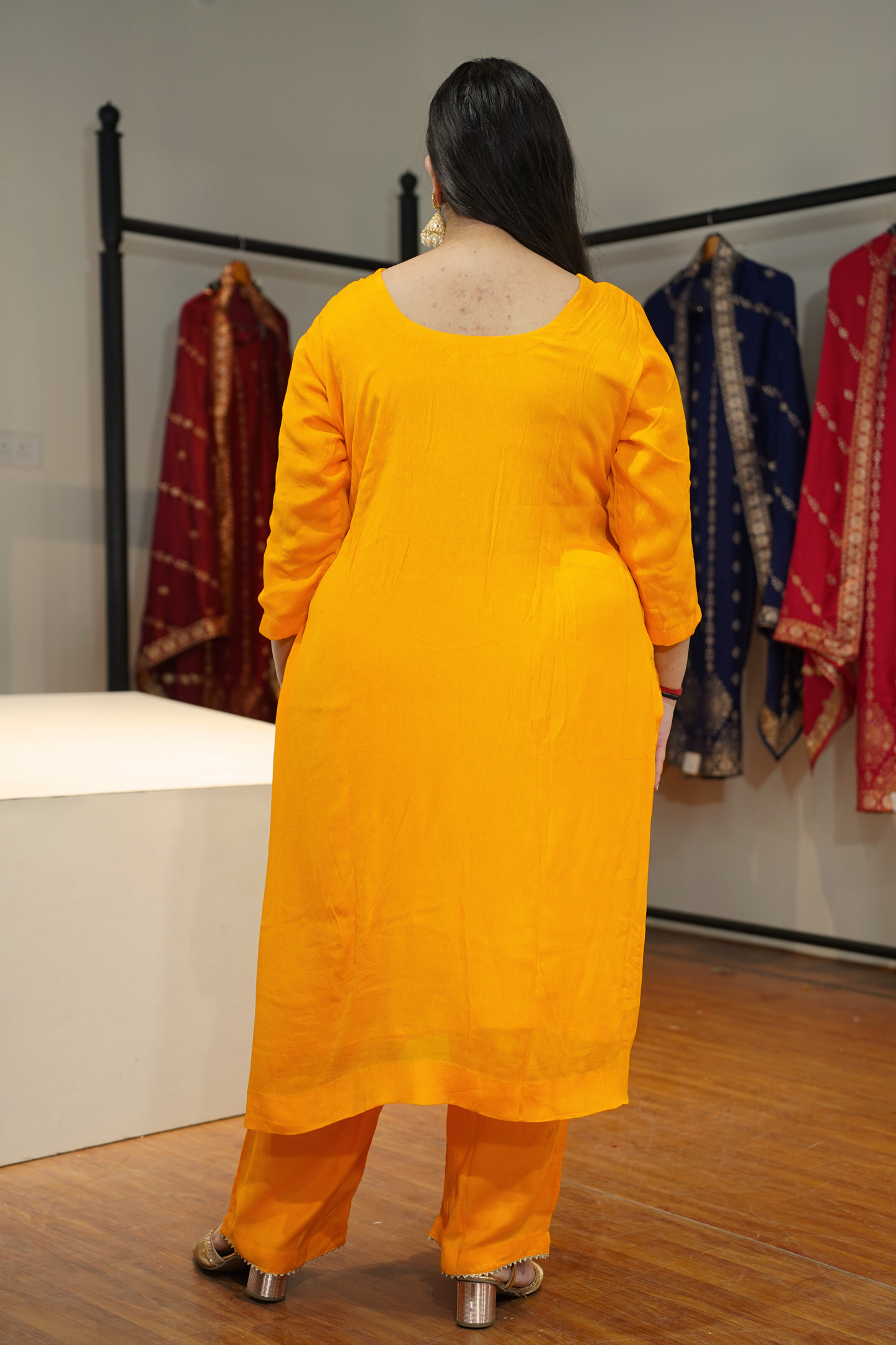 Amaltas Yellow Fancy Chinon Suit