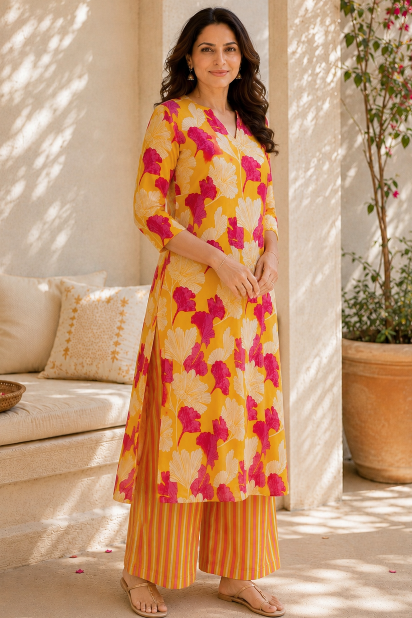 Sunshine & Petals A-line Kurta With Flared Pants