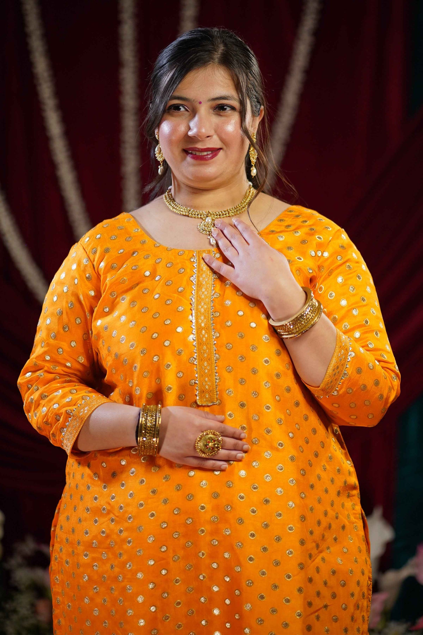 Mustard Gold Jacquard Pant Suit