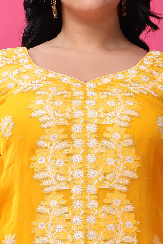 Buy Plus Size Golden Dawn Organza Suit Set At Apella | Sizes XS to 10 XL | India | Free Delivery | Customized