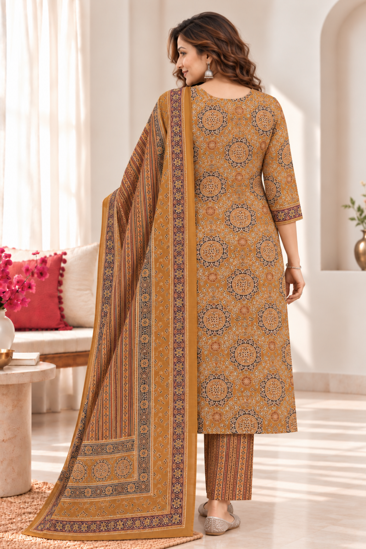 Kesariya Tea Cotton Suit Set