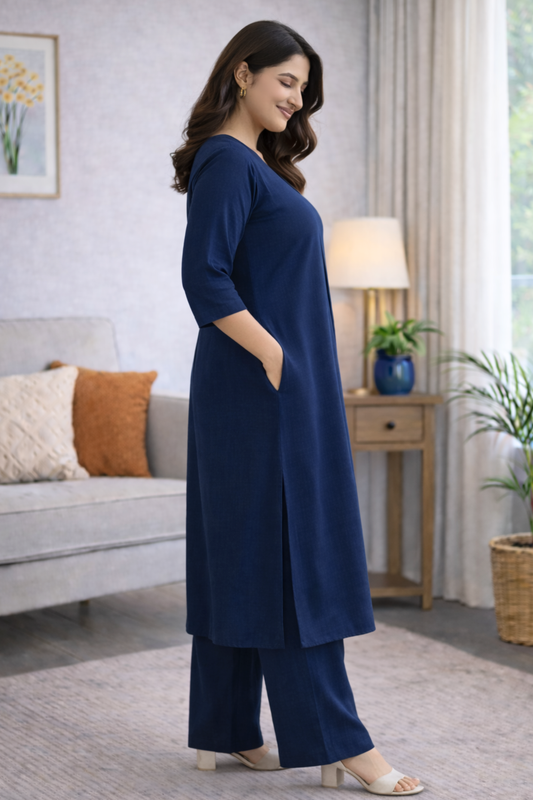Indigo Ease A-line Kurta With Flared Pants