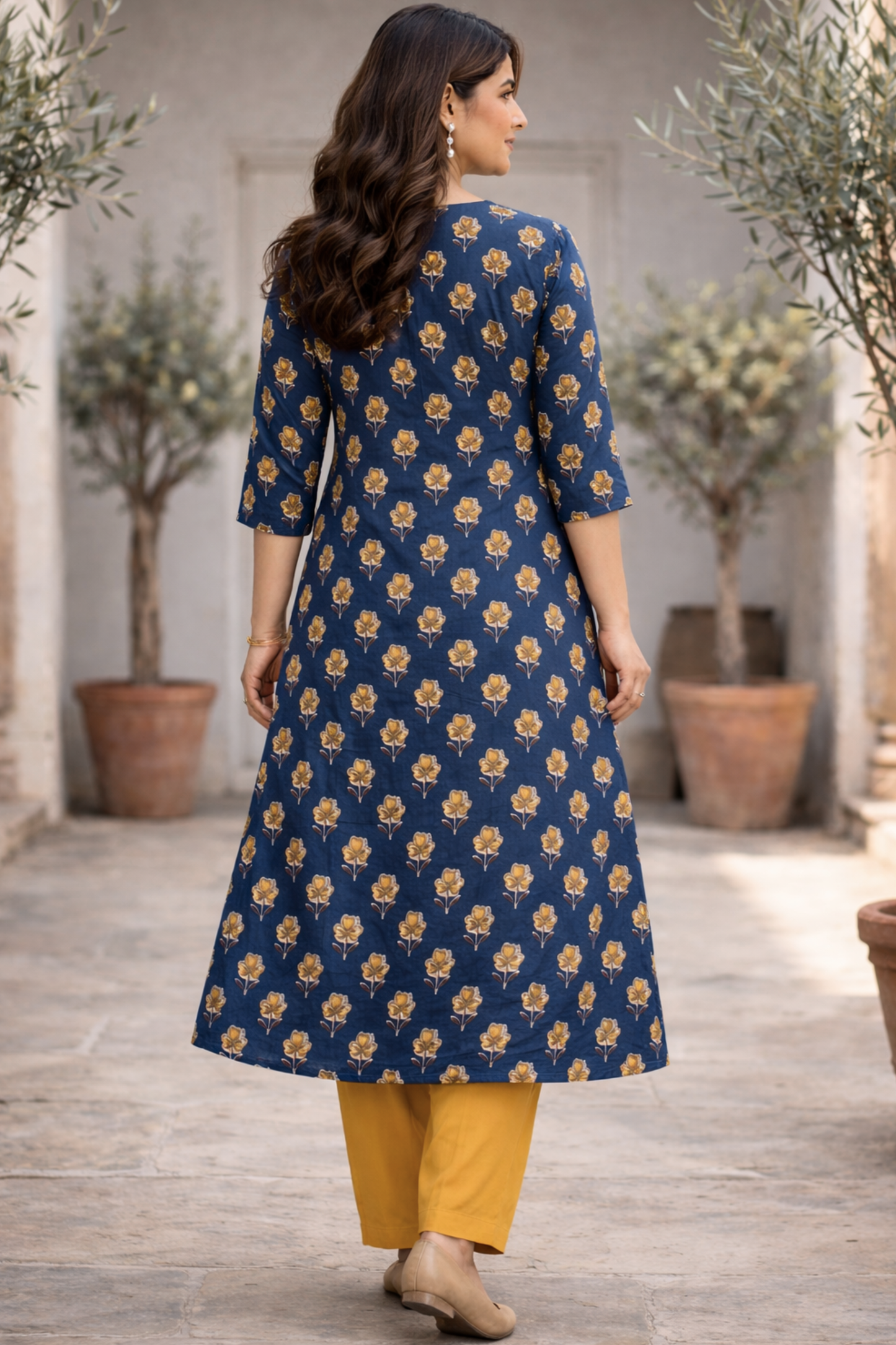 Blue Marigold Kali Cotton Kurta