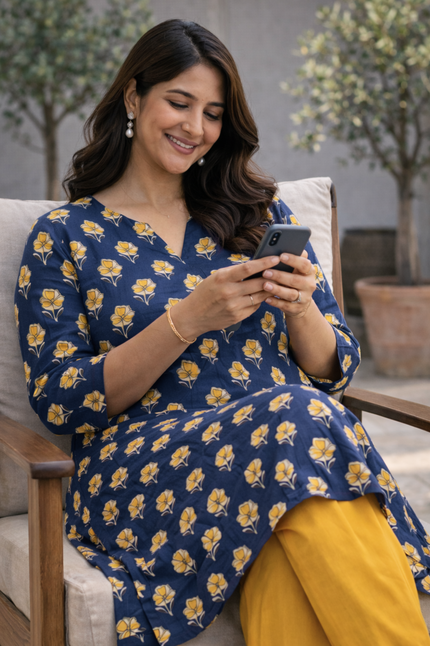 Blue Marigold Kali Kurta With Cotton Salwar