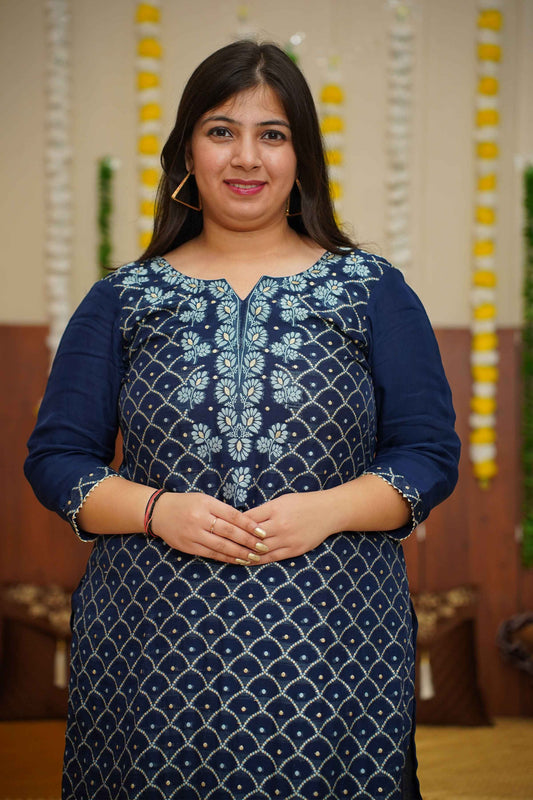 Buy Plus Size Navy Cascade Organza Suit Set At Apella | Sizes XS to 10 XL | India | Free Delivery | Customized