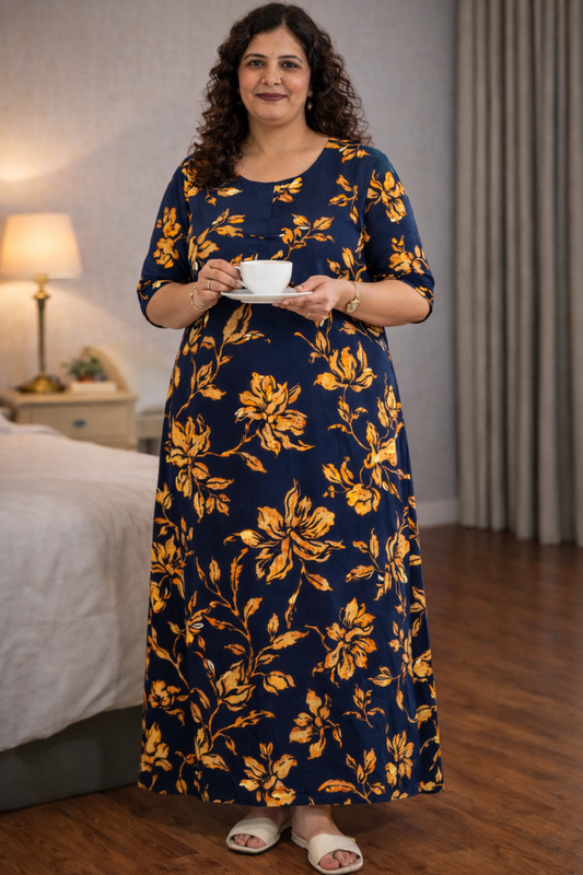 Autumn Noir Floral Night Gown