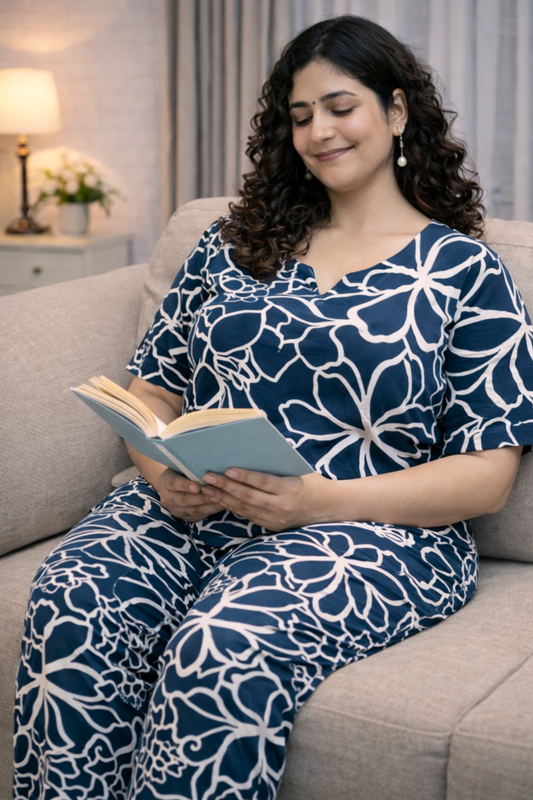 Moonlit Floral Rayon Night Suit