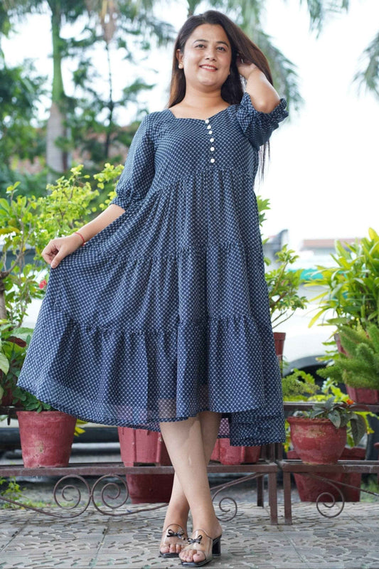 Navy Cascade Tiered Dress