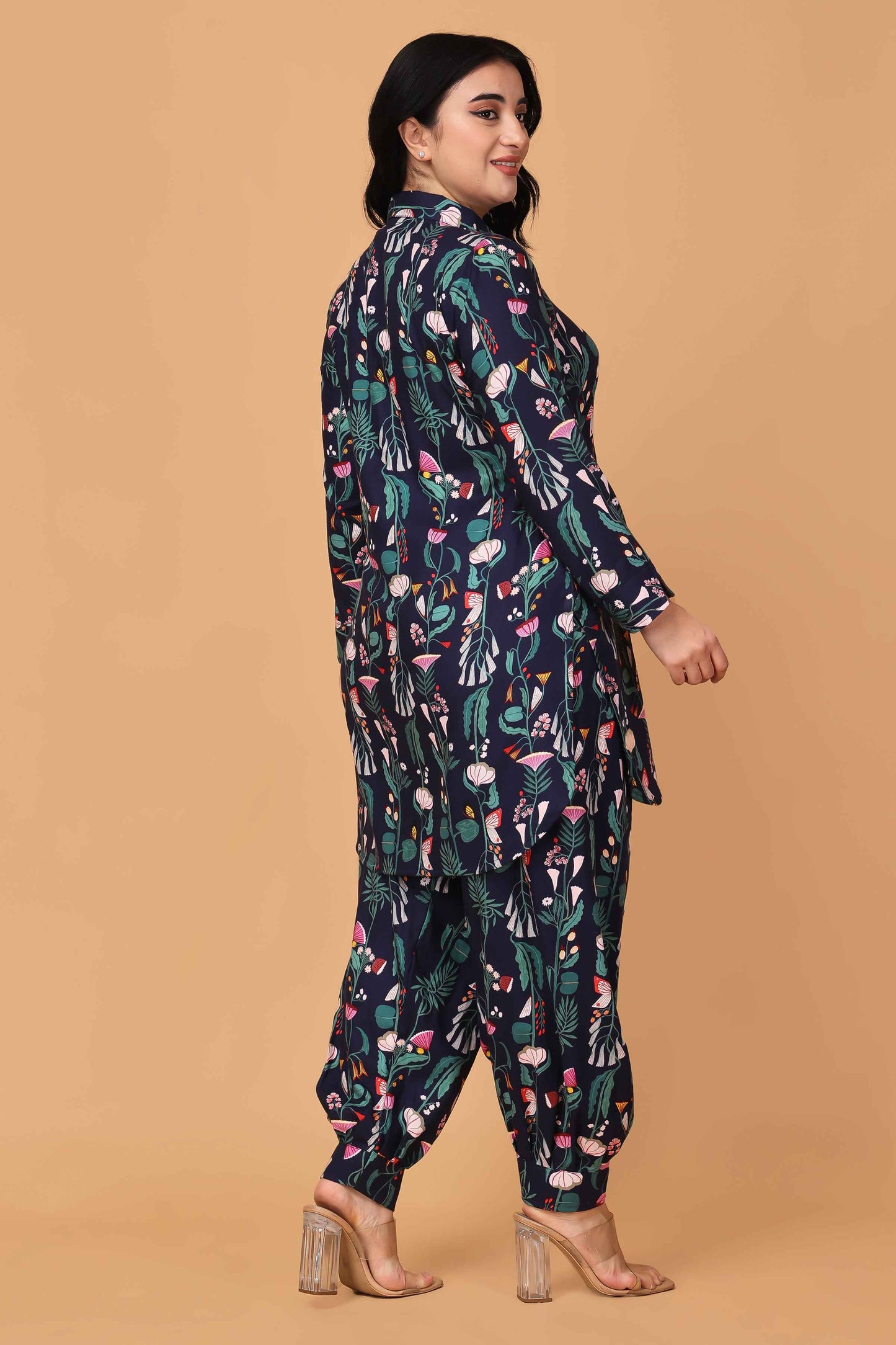 Navy Floral Stripe Afghani Set