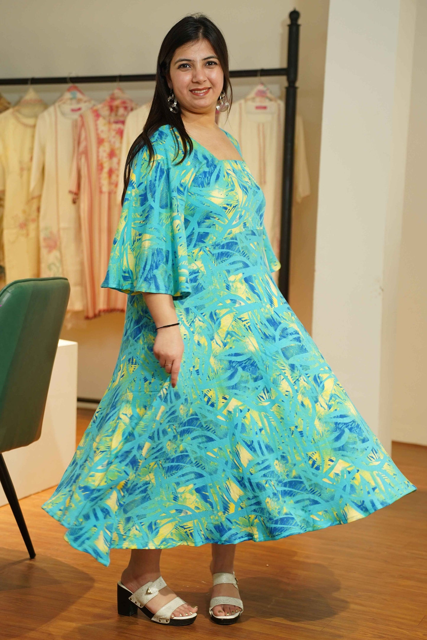 Neon Leafy Printed Maxi Dress