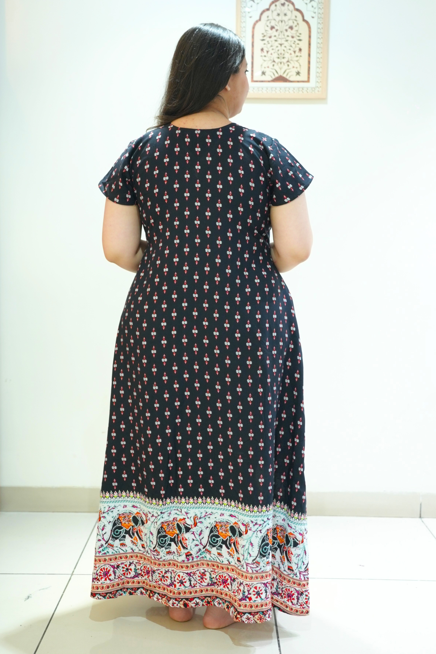 Black Bordered Rayon Night Gown