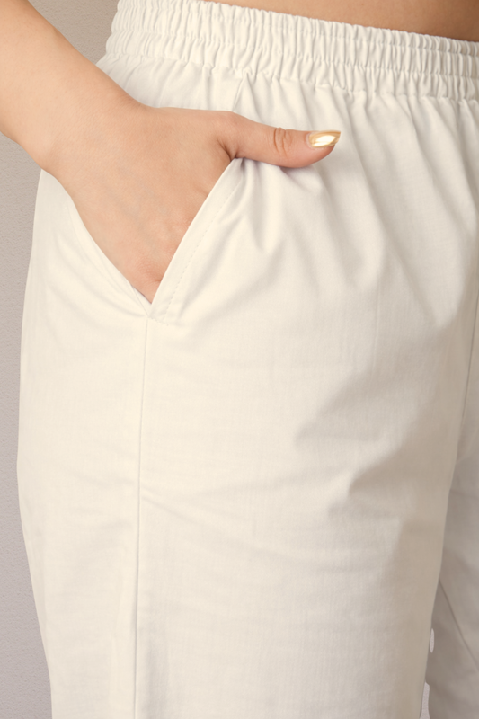 Off White Cotton Kurti Pant