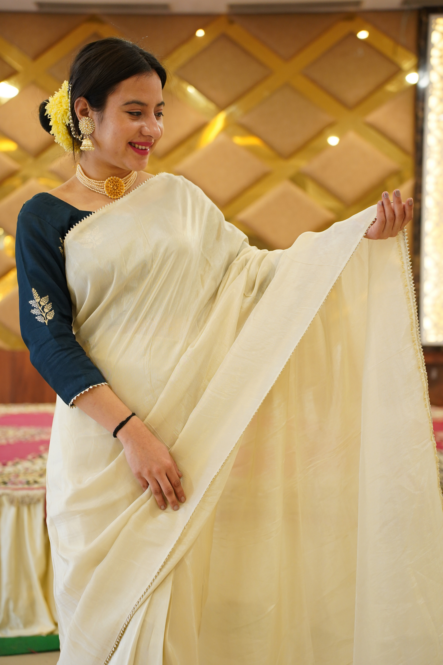 Pearl Gold Silk Saree with Blouse