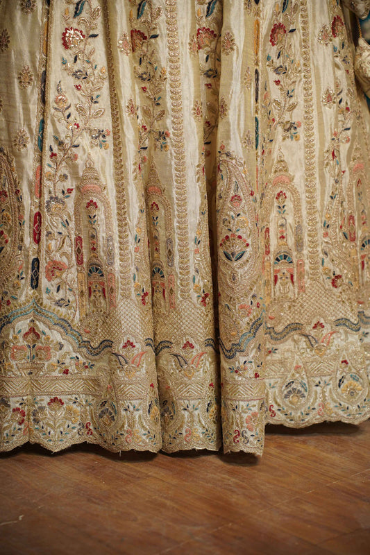 Zareen Ivory Tissue Lehenga With Zari Embroidery