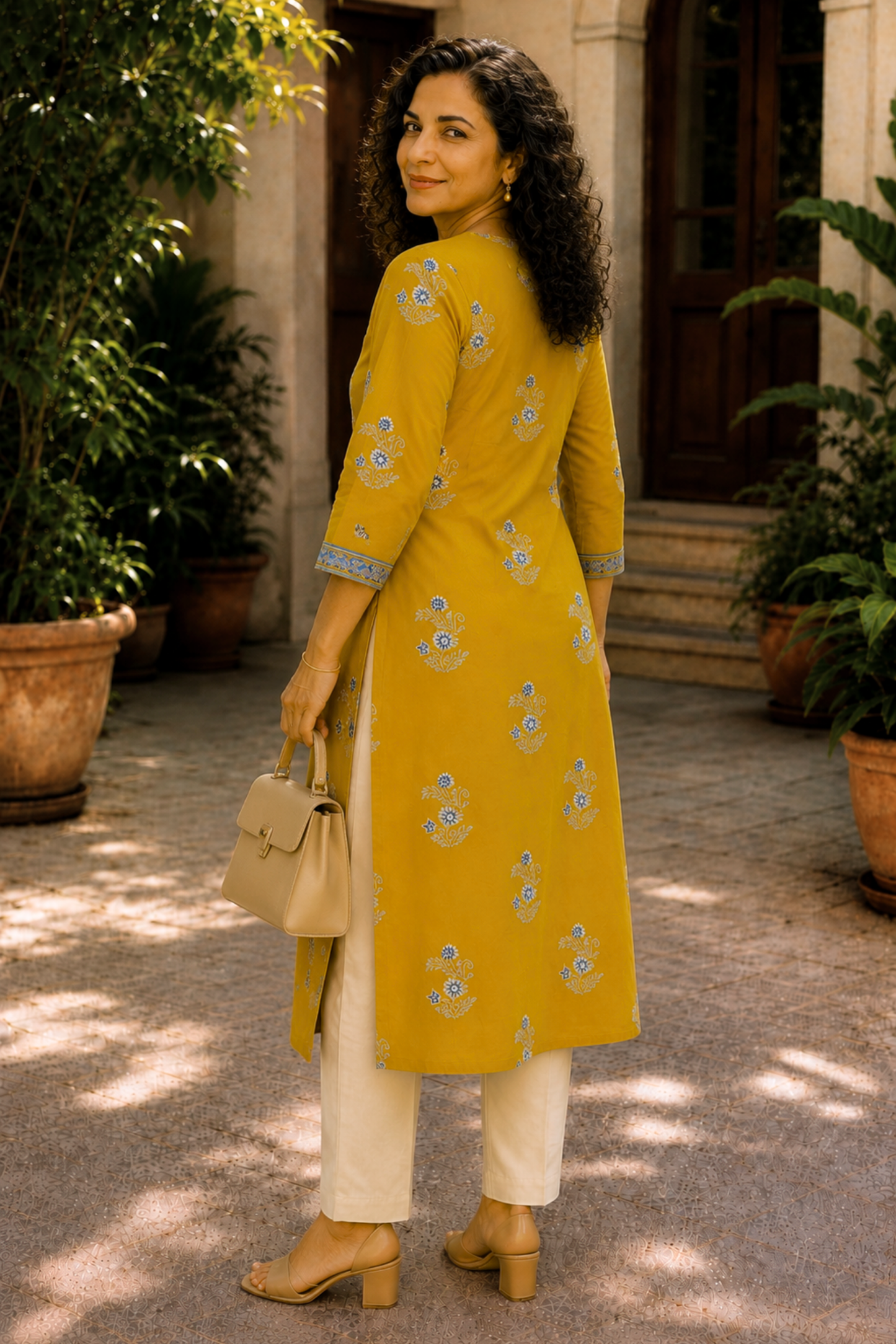 Amaltas Floral A-line Cotton Kali Kurta