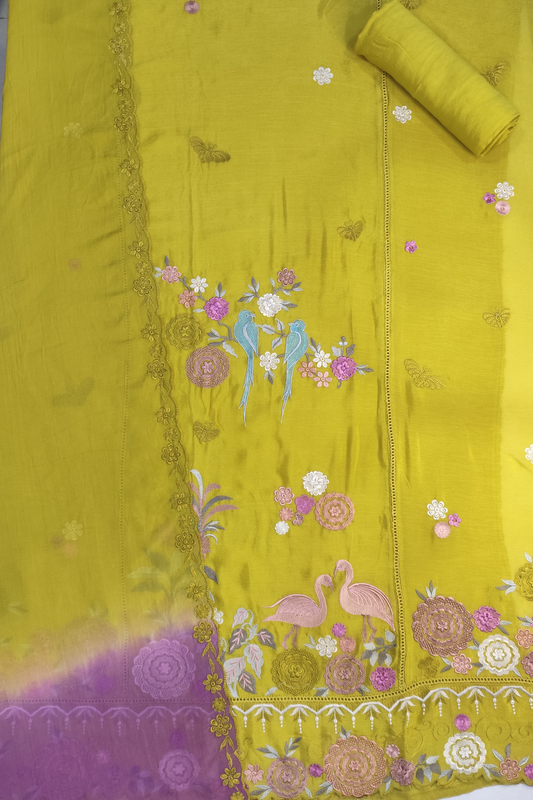 Olive Garden Chiffon Suit With Thread Work